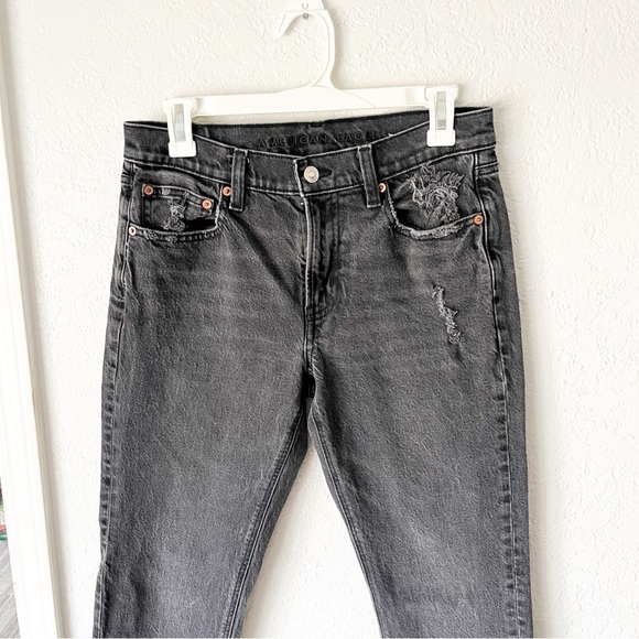 American Eagle Jeans Women's 6 '90s Skinny Distressed Gray Black - Picture 3 of 8